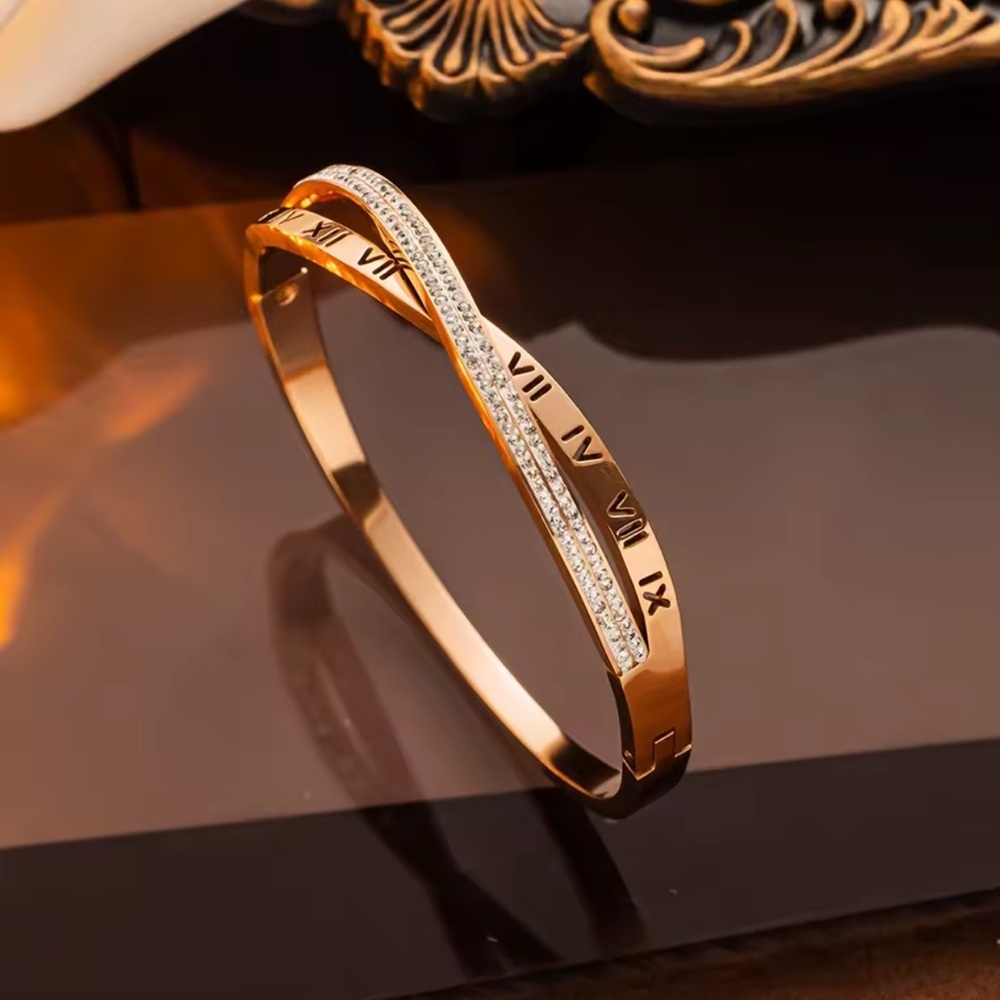 Aesthetic crystal Roman Numeral Bangle Bracelet